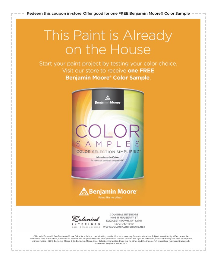 Free Color Sample Benjamin Moore paint | Colonial Interiors